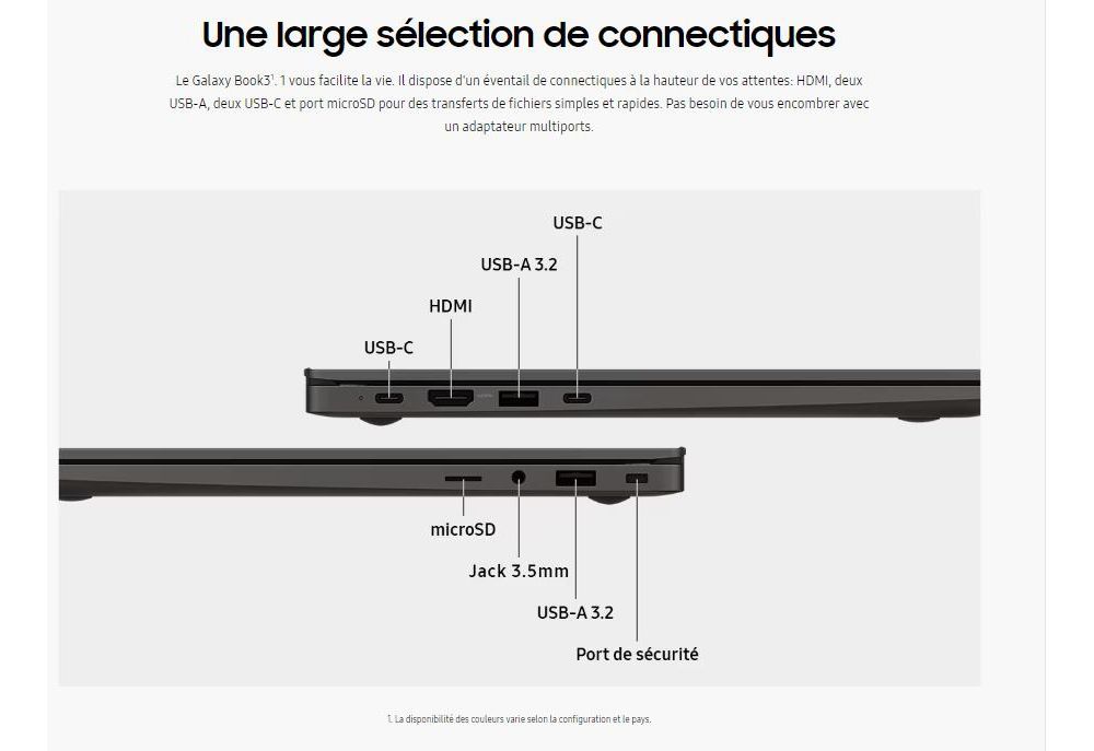 Samsung Galaxy Book3 Connectiques