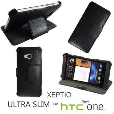 Etui XEPTIO HTC One (M7) noir avec stand