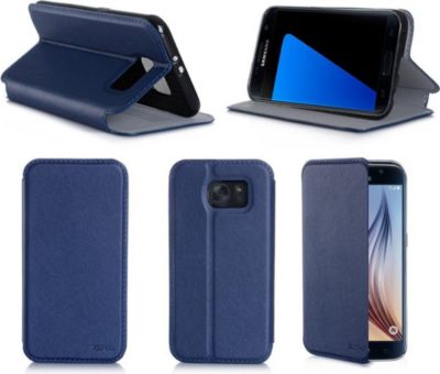 Etui XEPTIO Samsung Galaxy S7 4G bleu Cuir stand