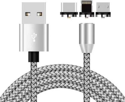 Câble trio XEPTIO Câble magnétique Lightning 1m silver