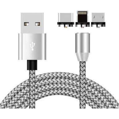 Câble trio XEPTIO Câble magnétique Lightning 1m silver