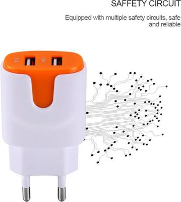 Câble alimentation SHOT CASE USB Double Prise Murale 2 Ports (ORANGE)