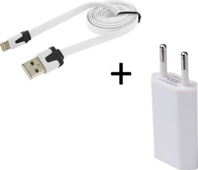 Chargeur secteur SHOT CASE Noodle Cable IPHONE + Prise BLANC