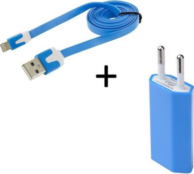 Chargeur secteur SHOT CASE Noodle Cable IPHONE + Prise BLEU
