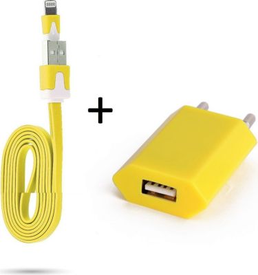 Chargeur secteur SHOT CASE Noodle Cable IPHONE + Prise JAUNE