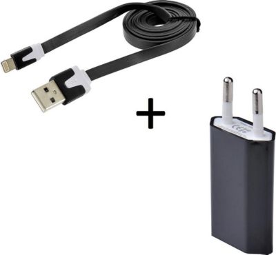 Chargeur secteur SHOT CASE Noodle Cable IPHONE + Prise NOIR