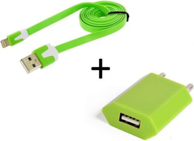 Chargeur secteur SHOT CASE Noodle Cable IPHONE + Prise VERT
