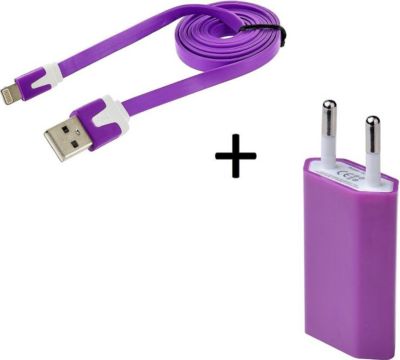 Chargeur secteur SHOT CASE Noodle Cable IPHONE + Prise VIOLET