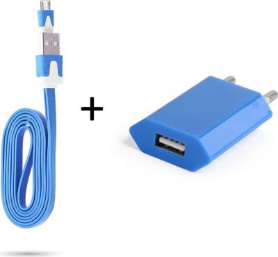 Chargeur secteur SHOT CASE Noodle Cable Micro USB + Prise BLEU