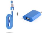 SHOT CASE Noodle Cable Micro USB + Prise BLEU