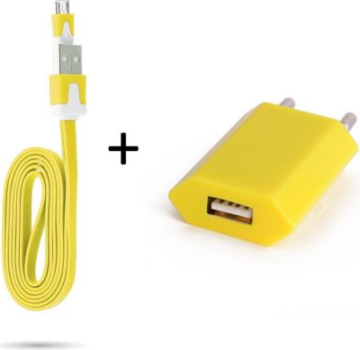 Chargeur secteur SHOT CASE Noodle Cable Micro USB + Prise JAUNE