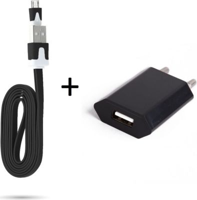 Chargeur secteur SHOT CASE Noodle Cable Micro USB + Prise NOIR