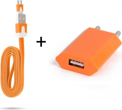 Chargeur secteur SHOT CASE Noodle Cable Micro USB + Prise ORANGE