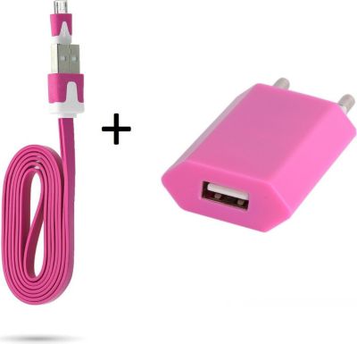 Chargeur secteur SHOT CASE Noodle Cable Micro USB + Prise ROSE B