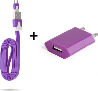 Chargeur secteur SHOT CASE Noodle Cable Micro USB + Prise VIOLET