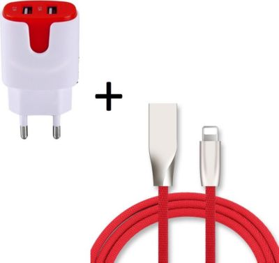 Chargeur secteur SHOT CASE Fast Charge Cable IPHONE + Prise ROUGE