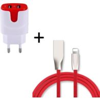 Pack de charge SHOT CASE Fast Charge Cable IPHONE + Prise ROUGE