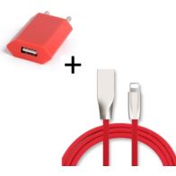 Pack de charge SHOT CASE Fast Charge Cable IPHONE + Prises ROUGE