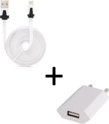 Chargeur secteur SHOT CASE Cable IPHONE Noodle 3m + Prise BLANC