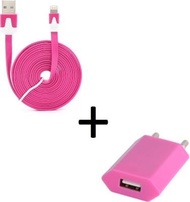 Chargeur secteur SHOT CASE Cable IPHONE Noodle 3m + Prise ROSE Chargeur secteur SHOT CASE Cable IPHONE Noodle 3m + Prise ROSE
