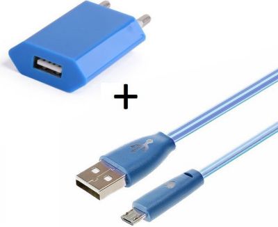 Chargeur secteur SHOT CASE Cable IPHONE Smiley LED + Prise BLEU