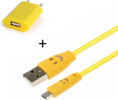 Chargeur secteur SHOT CASE Cable IPHONE Smiley LED + Prise JAUNE