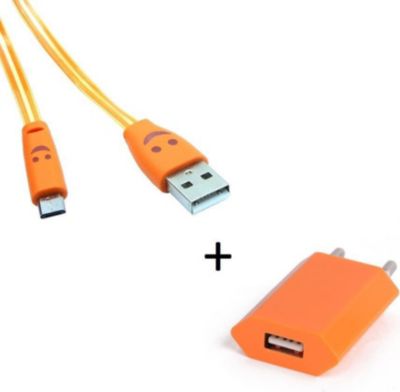 Chargeur secteur SHOT CASE Cable IPHONE Smiley LED + Prise ORANGE