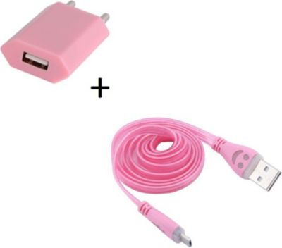 Chargeur secteur SHOT CASE Cable IPHONE Smiley LED + Prise ROSE P