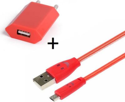 Chargeur secteur SHOT CASE Cable IPHONE Smiley LED + Prise ROUGE