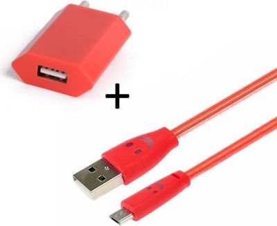 Chargeur secteur SHOT CASE Cable IPHONE Smiley LED + Prise ROUGE
