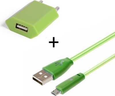 Chargeur secteur SHOT CASE Cable IPHONE Smiley LED + Prise VERT