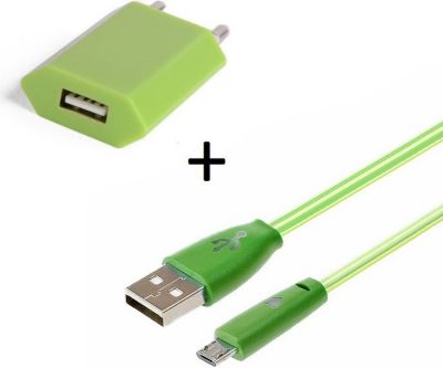 Chargeur secteur SHOT CASE Cable IPHONE Smiley LED + Prise VERT