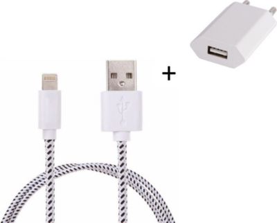 Chargeur secteur SHOT CASE Cable IPHONE Tresse 3m + Prise BLANC