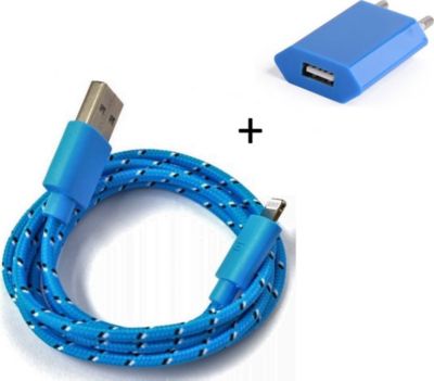 Chargeur secteur SHOT CASE Cable IPHONE Tresse 3m + Prise BLEU Chargeur secteur SHOT CASE Cable IPHONE Tresse 3m + Prise BLEU