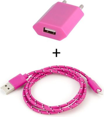 Chargeur secteur SHOT CASE Cable IPHONE Tresse 3m + Prise ROSE B