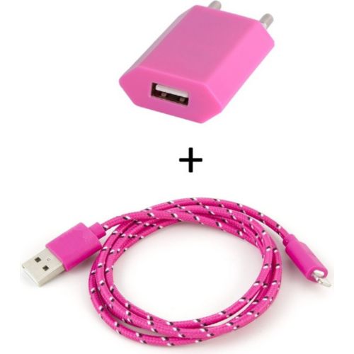 Pack de charge SHOT CASE Cable IPHONE Tresse 3m + Prise ROSE B