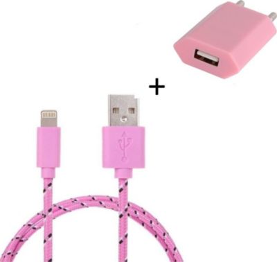 Chargeur secteur SHOT CASE Cable IPHONE Tresse 3m + Prise ROSE P