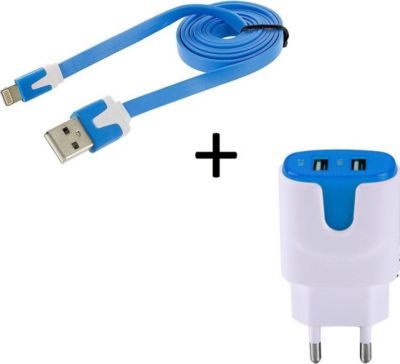 Chargeur secteur SHOT CASE Cable Micro USB Noodle 1m + Prises BLEU