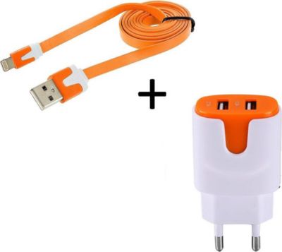 Chargeur secteur SHOT CASE Cable Micro USB Noodle 1m + Prises ORANG