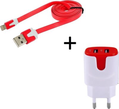 Chargeur secteur SHOT CASE Cable Micro USB Noodle 1m + Prises ROUGE