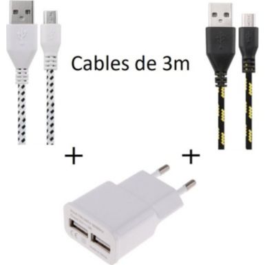 SHOT CASE 2 Cables Micro USB Tresse 3m + Prises