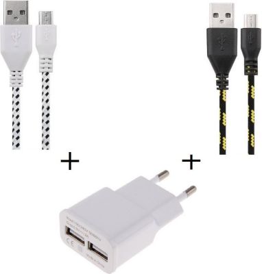 Chargeur secteur SHOT CASE 2 Cables Micro USB Tresse 1m + Prises