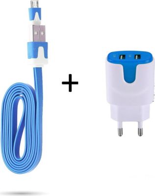 Chargeur secteur SHOT CASE Cable Micro USB Noodle 1m + Prises BLEU