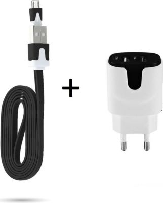 Chargeur secteur SHOT CASE Cable Micro USB Noodle 1m + Prises NOIR