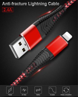 Câble USB-C / Lightning vers USB-A Prio 2-en-1 High-Speed - 1.2m - Noir