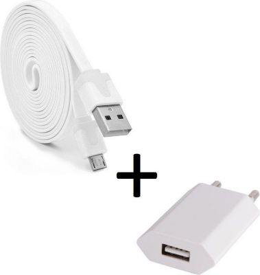 Chargeur secteur SHOT CASE Cable Micro USB Noodle 3m + Prise BLANC
