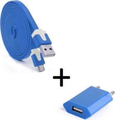 Chargeur secteur SHOT CASE Cable Micro USB Noodle 3m + Prise BLEU