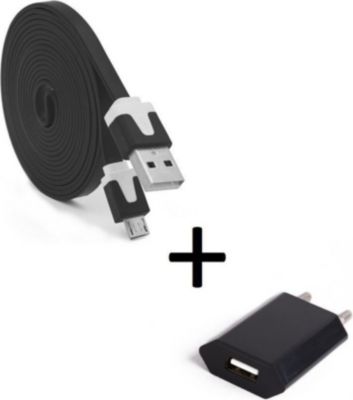 Chargeur secteur SHOT CASE Cable Micro USB Noodle 3m + Prise NOIR