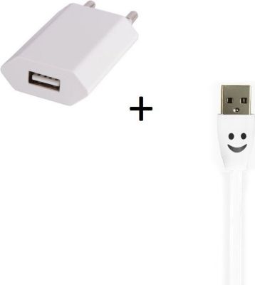 Chargeur secteur SHOT CASE Cable Micro USB Smiley + Prise BLANC