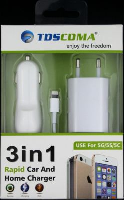 Chargeur secteur SHOT CASE IPHONE Cable Chargeur + 2 Prises BLANC